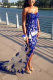 Simple Sweetheart Lace Long Spaghetti Straps Blue Appliques Mermaid Prom Dresses UK RJS356