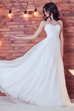 Simple Sweetheart Long A-Line Ivory Flowy Chiffon Beach Wedding Dresses Rjerdress