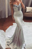 Simple Sweetheart Sleeveless Strapless Mermaid Gray Prom Dresses with Beading RJS372