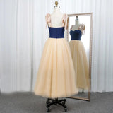 Simple Sweetheart Spaghetti Straps Prom Dresses Tulle Tea Length Evening Dresses Rjerdress