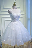 Simple Sweetheart White Lace up Beads Lace Appliques Tulle Straps Homecoming Dresses H1129 Rjerdress
