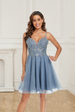 Simple Tulle Straps Above Knee Short Homecoming Dresses Rjerdress
