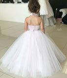 Simple Two Piece Ball Gown Halter Blush Pink Flower Girl Dresses with Appliques Rjerdress