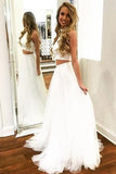 Simple Two Pieces Flowy A-Line Ivory Long Open Back Prom Dresses For Teens Rjerdress