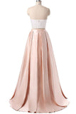 Simple Two Pieces Pink Halter Long Sleeveless Pleated Backless A-Line Prom Dresses UK RJS366 Rjerdress