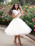 Simple Two Pieces Round Neck Ivory Short Cocktail Dress with Lace Homecoming Dresses Rjerdress