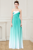 Simple Unique Ombre Green Spaghetti Straps Sweetheart A-Line Chiffon Prom Dresses UK RJS362 Rjerdress