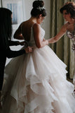 Simple V-Neck Backless Beach Wedding Dress Ball Gowns With Ruffles Rjerdress