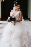 Simple V-Neck Backless Beach Wedding Dress Ball Gowns With Ruffles Rjerdress