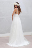 Simple V-neck Floor-Length Wedding Dress With Ruched Sash Rjerdress
