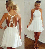 Simple White Spaghetti Straps Cocktail Dress Open Back Evening Dress Homecoming Dress Rjerdress