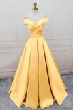 Simple Yellow Off the Shoulder Prom Dresses Lace up Sweetheart Satin Party Dresses Rjerdress