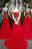 Sister Red Princess Dresses A-Line Lace Up Scoop Neck Gold Appliques Rjerdress