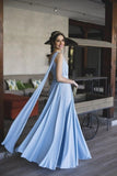 Sky Blue A Line One Shoulder Chiffon Floor Length Prom Dresses Rjerdress