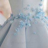 Sky Blue A-line Scoop Neck Satin Tulle Short Flowers Original Mini Dress Homecoming Dress Rjerdress