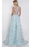 Sky Blue Prom Dresses See Through Embroidery Formal Dress Evening Dress Rjerdress