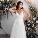 Smiple Tulle Spaghetti Straps Sweetheart Wedding Dresses With Lace Appliques Beach Bride Gown Rjerdress