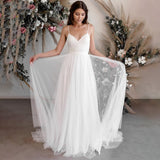 Smiple Tulle Spaghetti Straps Sweetheart Wedding Dresses With Lace Appliques Beach Bride Gown Rjerdress