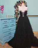 Long Black Sexy Tulle Strapless Lace up Sweetheart A-Line Beads Prom Dresses UK Rrjs422