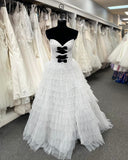 Sophia Style Strapless A-Line Tiered Slit Floor-Length Prom Dresses