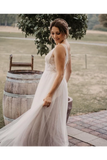 Soft Net Beaded Deep V Illusion A-Line Wedding Gown Graceful Lace Wedding Dress Rjerdress