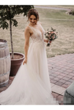 Soft Net Beaded Deep V Illusion A-Line Wedding Gown Graceful Lace Wedding Dress Rjerdress