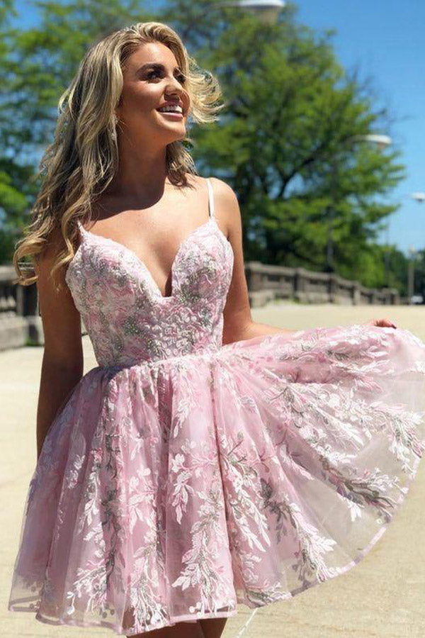 Spaghetti Strap A Line Appliques Homecoming Dress Tulle Rjerdress