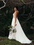 Spaghetti Strap Beaded Wedding Dress Ivory Chiffon V Neck Rustic Wedding Dresses RrRRRJS478 Rjerdress