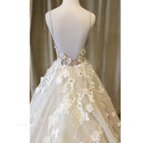 Spaghetti Strap Sweetheart Neck Beach Wedding Dresses Appliqued Bride  Dresses Rjerdress