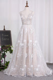 Spaghetti Straps A Line Lace Bridal Dresses With Sash And Handmade Flower Rjerdress