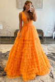 Spaghetti Straps A Line Prom Dresses Tulle With Ruffles Floor Length