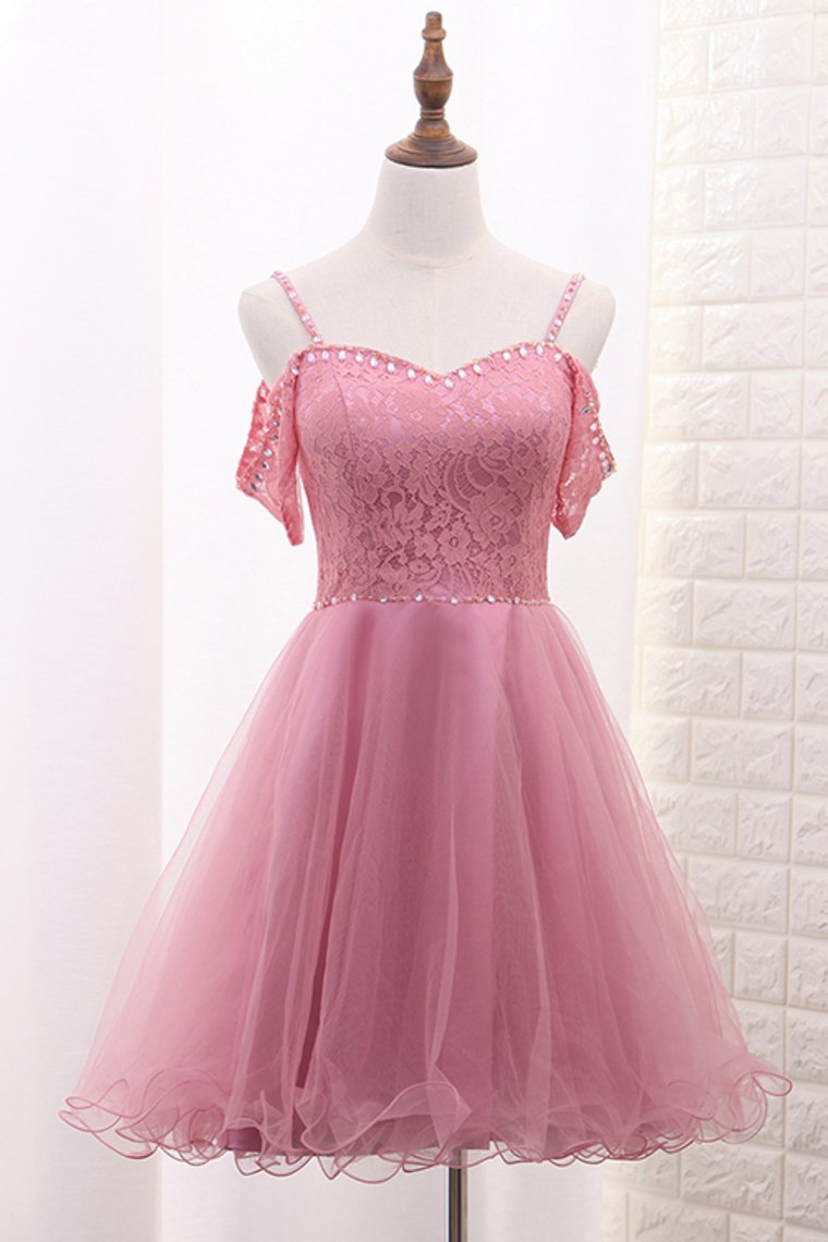 Spaghetti Straps A Line Tulle & Lace With Beads Hoco Dresses Rjerdress