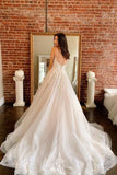 Spaghetti Straps A Line Tulle Wedding Dresses, Lace Appliques Long Bridal Gowns Rjerdress