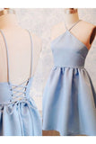 Spaghetti Straps Blue A Line Backless Homecoming Cocktail Dresses