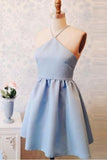 Spaghetti Straps Blue A Line Backless Homecoming Cocktail Dresses Rjerdress