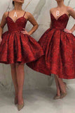 Spaghetti Straps Burgundy V Neck Ball Gown Sequins Homecoming Dresses Short Dress H1163 Rjerdress