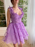 Spaghetti Straps Butterfly A Line Tulle Butterfly Short/Mini Homecoming Dresses Rjerdress