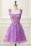 Spaghetti Straps Butterfly A Line Tulle Butterfly Short/Mini Homecoming Dresses Rjerdress