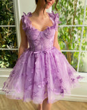 Spaghetti Straps Butterfly A Line Tulle Butterfly Short/Mini Homecoming Dresses
