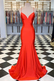 Spaghetti Straps Floor Length Satin Mermaid Prom Dresses Evening Dresses Rjerdress