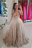 Spaghetti Straps Floral Embroidery Sweetheart Prom Dresses Long Formal Dress uk RJS442