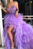 Spaghetti Straps High Low Cocktail Dresses Lilac V-neck Homecoming Dresses Tulle Long Rjerdress