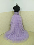 Spaghetti Straps High Low Cocktail Dresses Lilac V-neck Homecoming Dresses Tulle Long Rjerdress