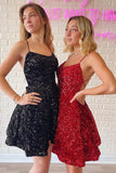 Spaghetti Straps Homecoming Dresses A Line Scoop Short/Mini Sequin Cocktail Dress Rjerdress