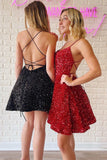 Spaghetti Straps Homecoming Dresses A Line Scoop Short/Mini Sequin Cocktail Dress Rjerdress