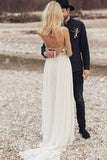 Spaghetti Straps Long Ivory Lace Chiffon Simple Elegant Beach Wedding Dresses Rjerdress
