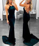 Spaghetti Straps Long Sheath Charming Simple Prom Dresses With Black Appliques Rjerdress
