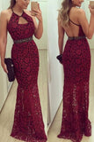 Spaghetti Straps Mermaid Lace Evening Dresses With Beaded Waistline Rjerdress