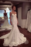 Spaghetti Straps Open Back Wedding Dresses Mermaid Lace With Applique Rjerdress