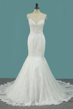 Spaghetti Straps Open Back Wedding Dresses Mermaid Lace With Applique Rjerdress